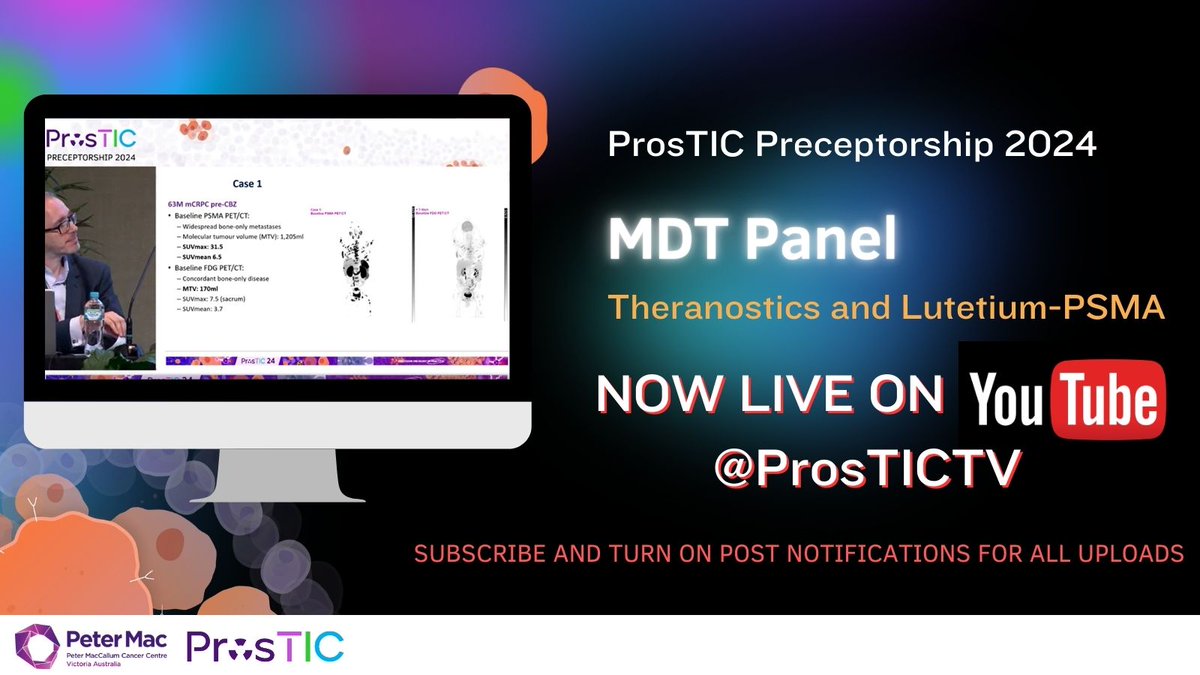 pros_tic's tweet photo. LIVE on #ProsTICTV now is our final video from the #ProsTIC24 Preceptorship: Our theranostics and Lutetium-PSMA MDT featuring @DrMHofman @drlouiseemmett @ButeauJames @AzadOncology @declangmurphy @LouiseKostos @DrKerryJewell and @liz_medhurst 🩺⚕️
https://t.co/8izSYHBMO4 https://t.co/U23AvkTjSW