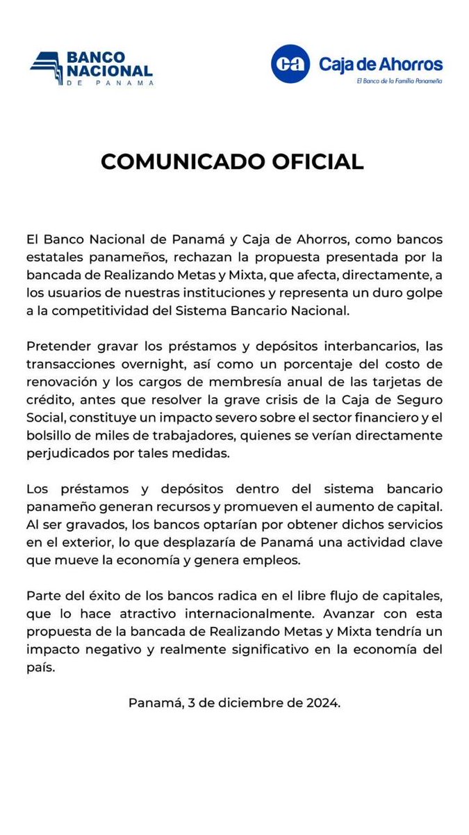 tvnnoticias's tweet photo. #NoticiasTVN Reformas a la CSS: Banco Nacional y Caja de Ahorros rechazan propuestas de la bancada Realizando Metas. 

Link: https://t.co/wCisvTWlwJ https://t.co/yOzeo5nfjI