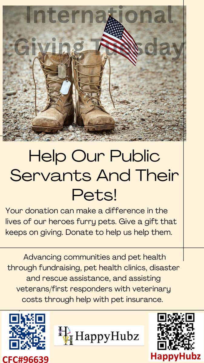Donate to Happy Hubz to help us support the pets of our veterans and 1st responders.  A single catastrophic injury to a pet can exceed $10,000.  Pet insurance makes a huge difference.  Help us alleviate the financial stress to save their pet as they give their all to save us.