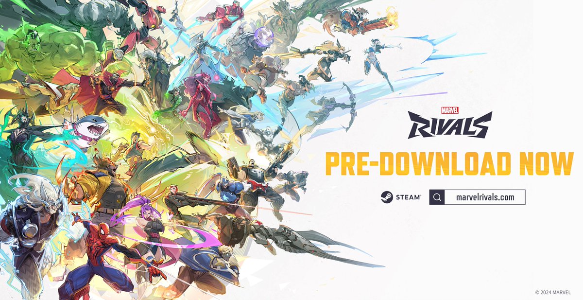 MarvelRivals's tweet photo. Marvel Rivals Pre-download Now Available on Steam and Official Website! 

Steam: https://t.co/5bSfWlaT0D
Official Website: https://t.co/ItGNYhge43

Don't miss out on the action—prepare to jump into the adventure!

➤ Check out the FAQ about pre-download here: https://t.co/1vP5wVFs1J

#MarvelRivals #Marvel #MarvelGames