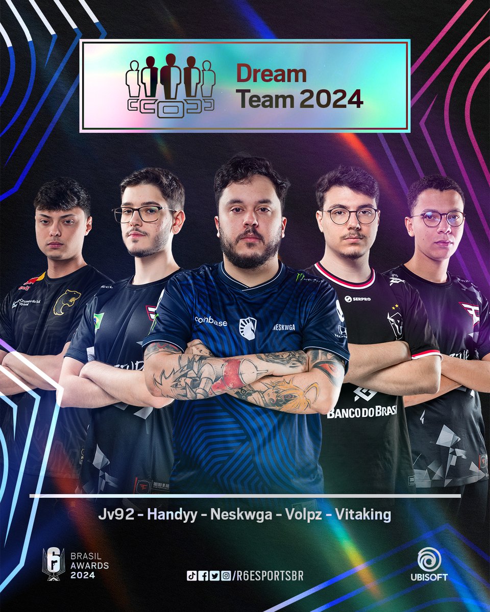 R6 Esports Brasil 🇧🇷 (@r6esportsbr) on Twitter photo Vocês escolheram na votação popular e aqui está o DREAM TEAM 2024 no Brasil R6 Awards 2024!
<a href="/joao92R6/">FURIA Jv92</a>
<a href="/handy_R6/">FaZe Handyy</a>
<a href="/neskwga/">Liquid NESKWGA</a>
<a href="/Volpz_R6/">w7m volpz</a>
<a href="/VITAKIR6s/">FaZe Vitaking</a> Vocês escolheram na votação popular e aqui está o DREAM TEAM 2024 no Brasil R6 Awards 2024!
<a href="/joao92R6/">FURIA Jv92</a>
<a href="/handy_R6/">FaZe Handyy</a>
<a href="/neskwga/">Liquid NESKWGA</a>
<a href="/Volpz_R6/">w7m volpz</a>
<a href="/VITAKIR6s/">FaZe Vitaking</a>