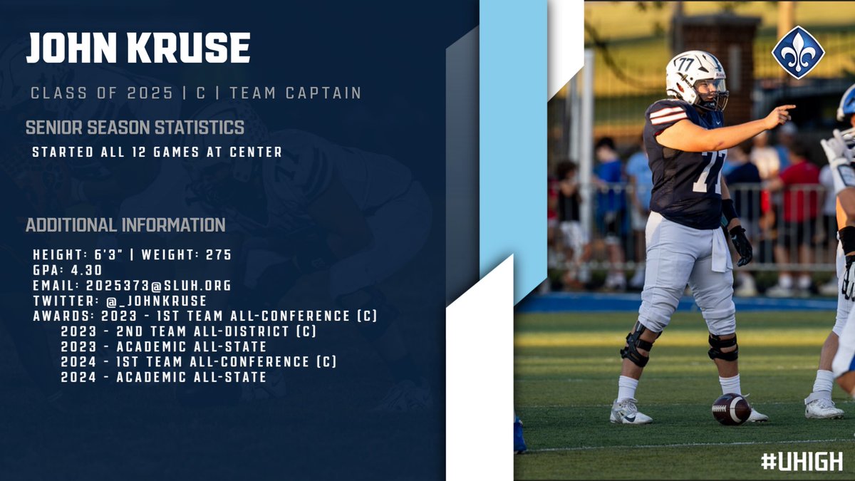John Kruse (<a href="/_JohnKruse/">John Kruse</a>)
Offensive Line
Class of 2025 
HUDL: hudl.com/video/3/164991…