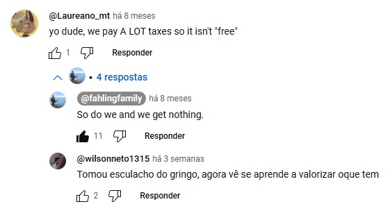 historia_pensar's tweet photo. Um norte-americano precisou usar o SUS e postou um vídeo elogiando o sistema de saúde brasileiro e o fato de ser gratuito até para estrangeiros.
Um filhote de MBL apareceu lá com o papo de "não é de graça porque nós pagamos impostos".
Tomou um "nós também pagamos impostos e não recebemos nada em troca" na testa