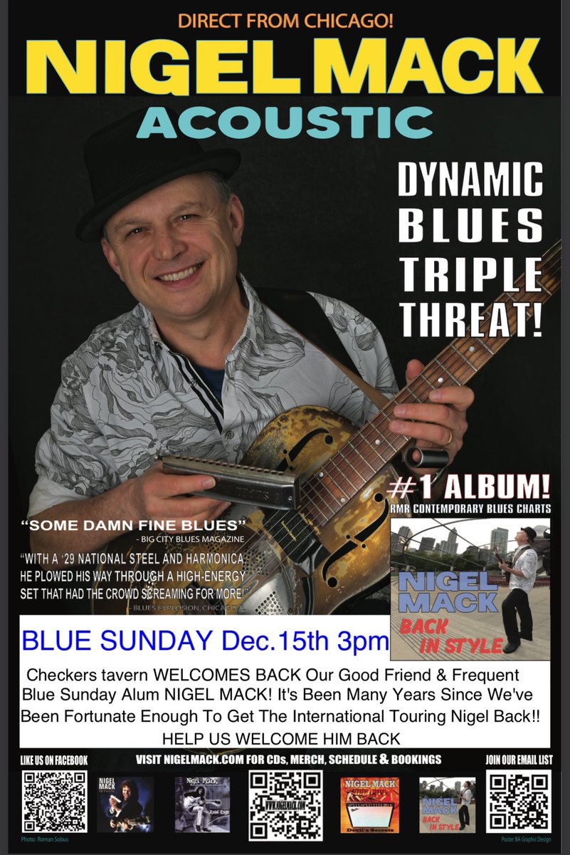 Nigel Mack live Dec 15  , 3pm @ Checkers Tavern, Cedar Rapids. 
#iowalivemusic #iowablues #nigelmack <a href="/nigelmack/">Nigel Mack</a>