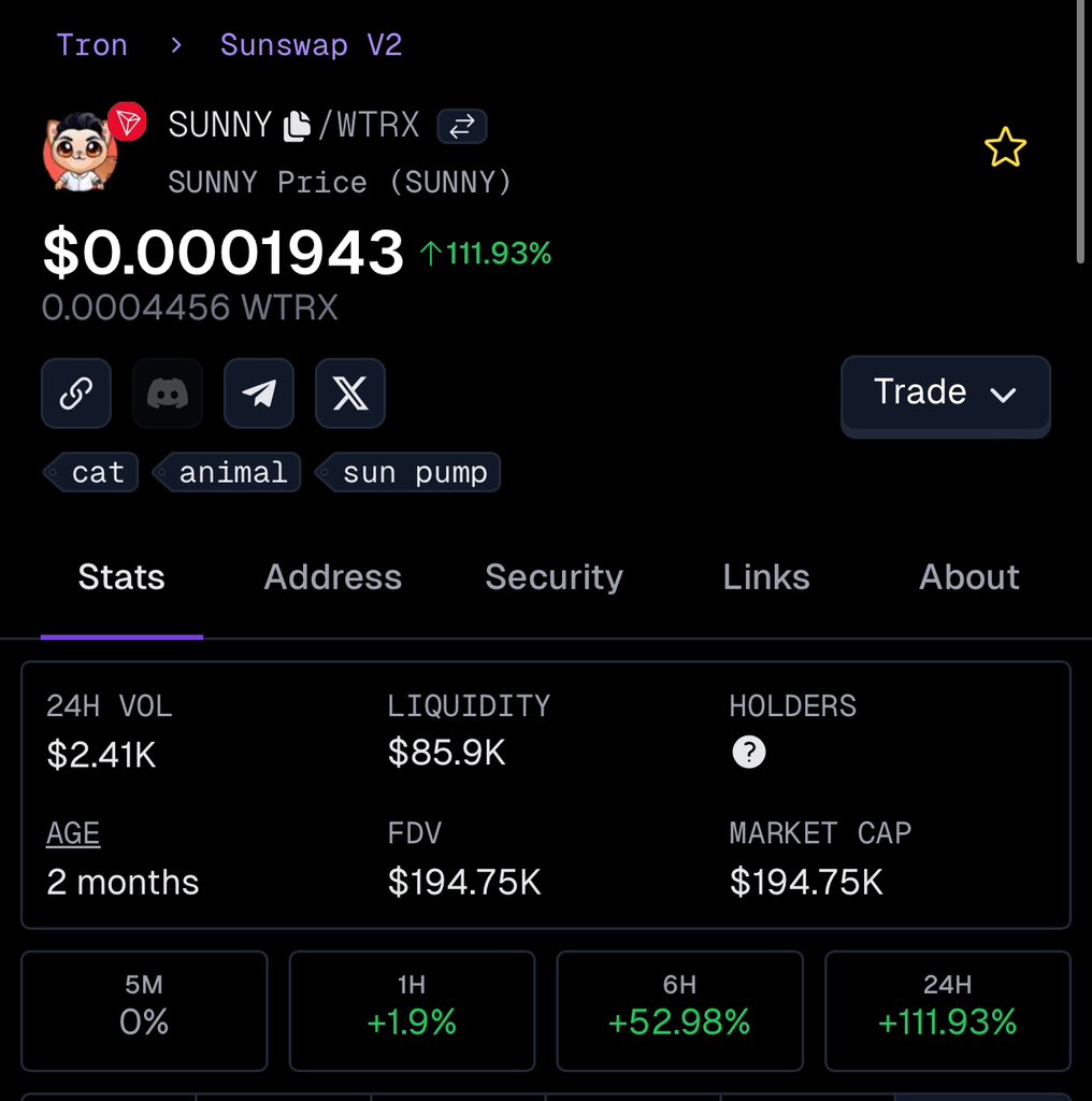 SunnyTRC20's tweet photo. WHO SAID $TRX MEMES ARE DEAD?

$SUNNY IS RISING 🌞

#TRON IS RISING 🔥

Everything is RISING!

SUNNY CA: TTNyx1NE8wsJa3GqxCKNv9BjvSRxATV5KG https://t.co/QsRPROzmxK