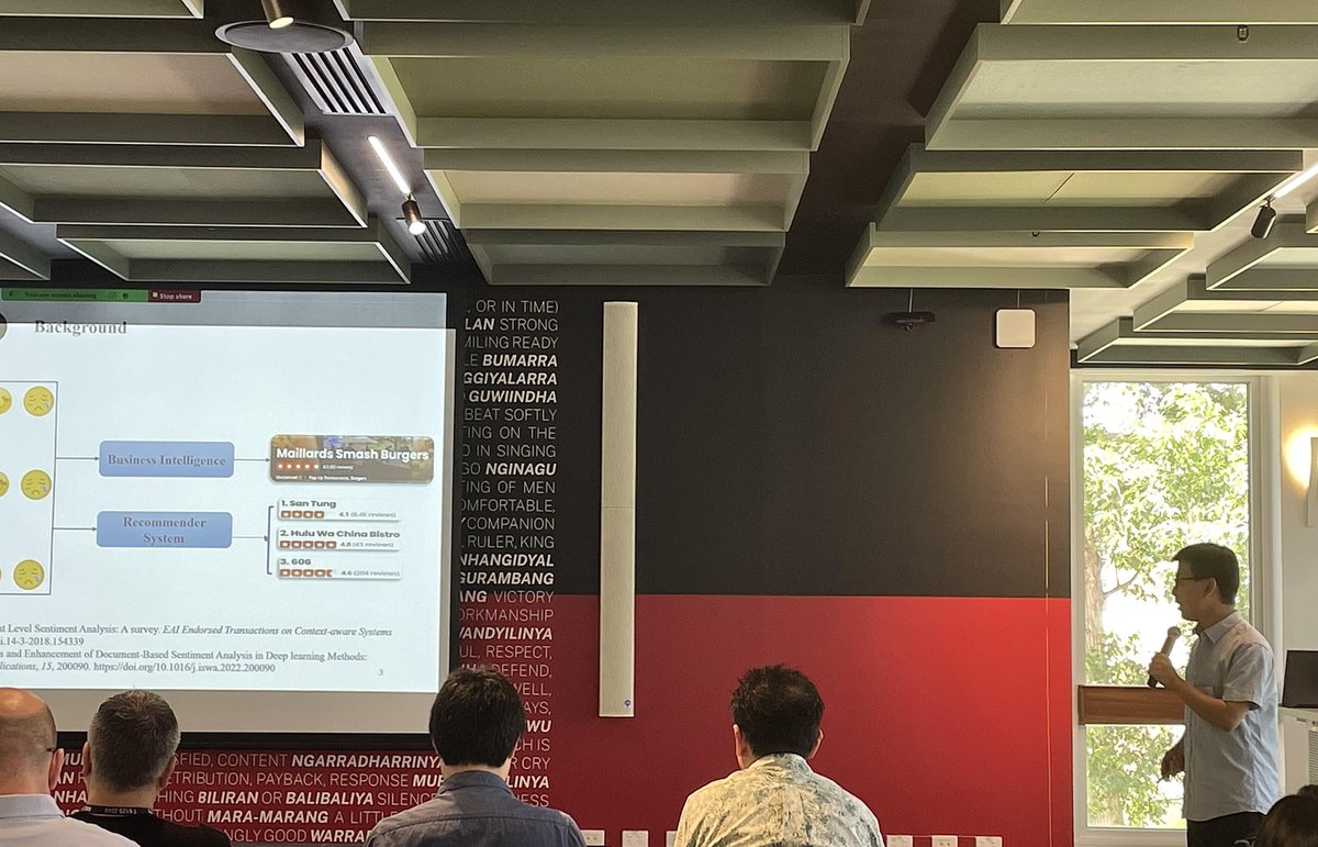 altanlp's tweet image. Minkang Liu from @USMOfficial1969  is presenting his paper at #ALTA2024 titled &quot;#GenABSA-Vec: Generative Aspect-Based Sentiment Feature #Vectorization for Document-Level #Sentiment Classification&quot;. 

#NLP #classification