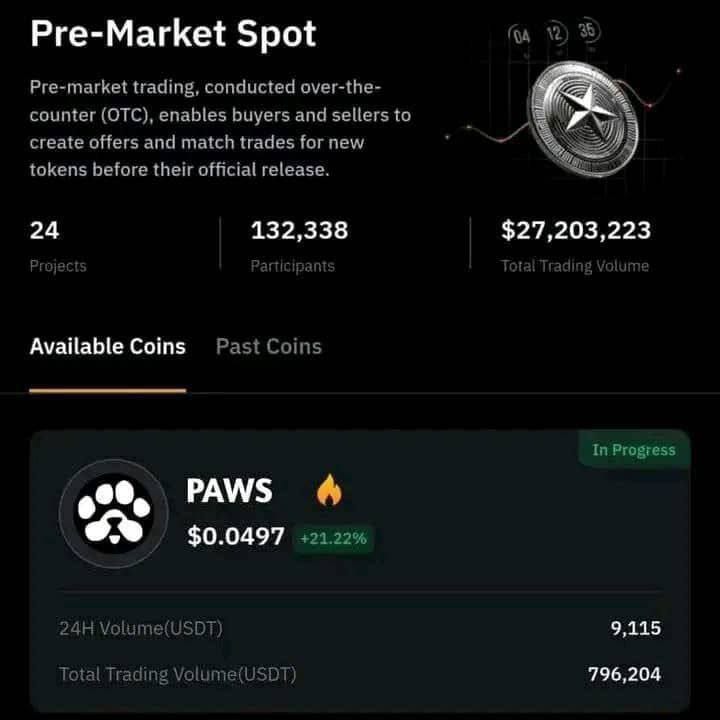 $PAWS trading at $0.0497 on #bybit premarket 😍