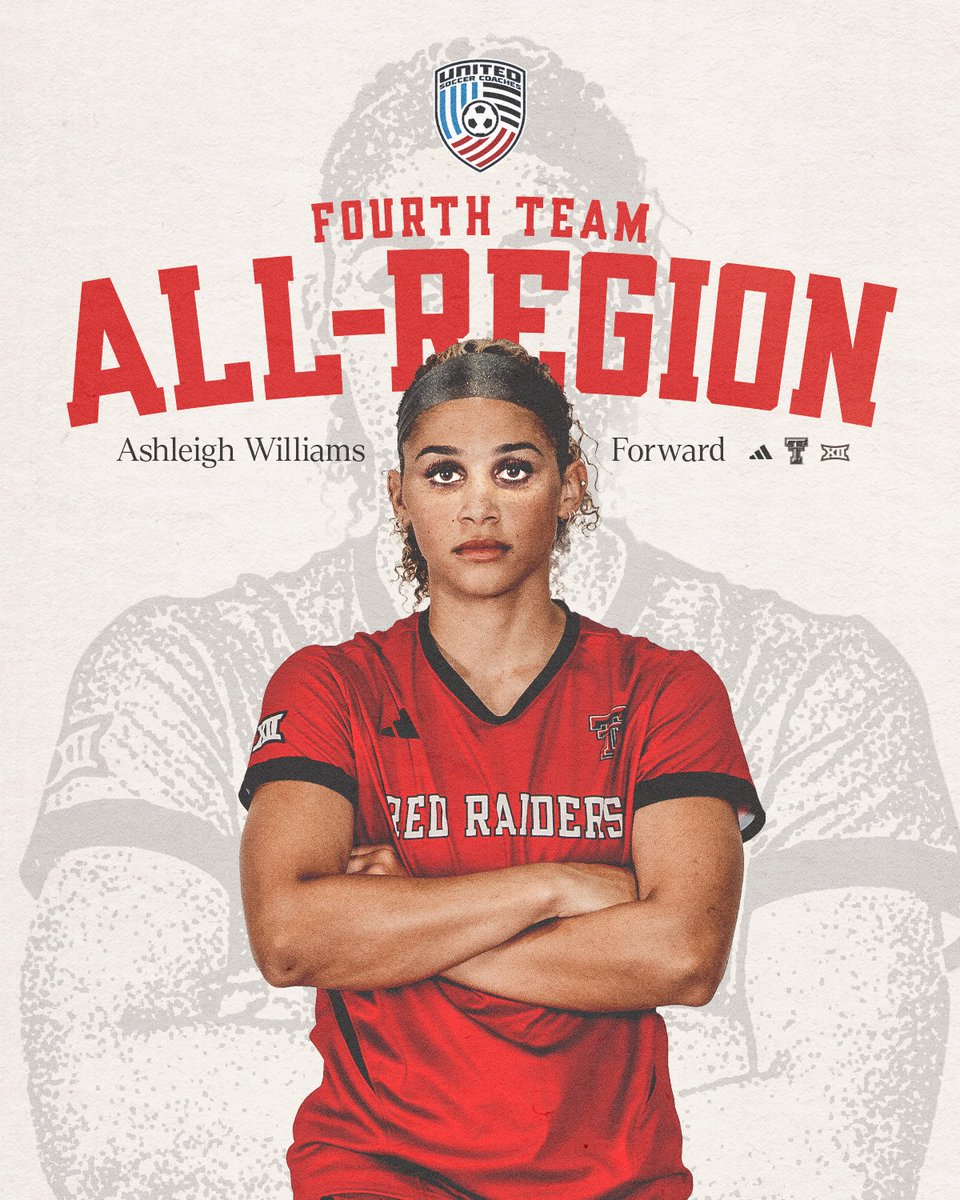 Texas Tech Soccer (@texastechsoccer) on Twitter photo Postseason awards keep rolling in as we earned four All-Region selections today!
⚽️ <a href="/BlackburnMacy/">Macy Blackburn !!</a> (First Team)
⚽️ <a href="/PeytonParsons7/">Peyton Parsons</a> (Second Team)
⚽️ <a href="/cassietaylorrrr/">cassie taylor</a> (Third Team)
⚽️ <a href="/Ashleighw_15/">Ashleigh Williams</a> (Fourth Team)
#WreckEm | <a href="/UnitedCoaches/">United Soccer Coaches</a> Postseason awards keep rolling in as we earned four All-Region selections today!
⚽️ <a href="/BlackburnMacy/">Macy Blackburn !!</a> (First Team)
⚽️ <a href="/PeytonParsons7/">Peyton Parsons</a> (Second Team)
⚽️ <a href="/cassietaylorrrr/">cassie taylor</a> (Third Team)
⚽️ <a href="/Ashleighw_15/">Ashleigh Williams</a> (Fourth Team)
#WreckEm | <a href="/UnitedCoaches/">United Soccer Coaches</a>