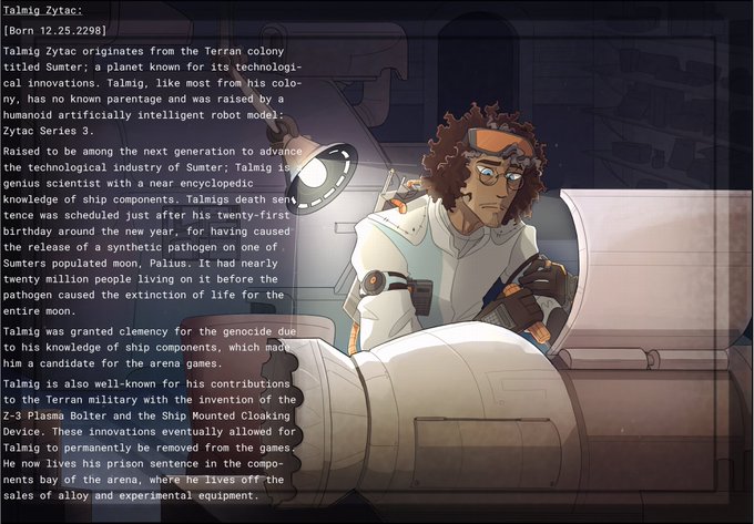 IgnitionArena's tweet photo. 🚀 Ignition Arena Character: Talmig Zytac 🚀 

Get to know the world of Ignition Arena through the eyes of our characters! We'd love to hear what you think! Let us know down below👇

Wishlist Ignition Arena on Steam: https://t.co/1bk78iixQw

#GameLore #CharacterLore #IgnitionArenaLore #IndieGame #FreeGame #SpaceGame #LorePost