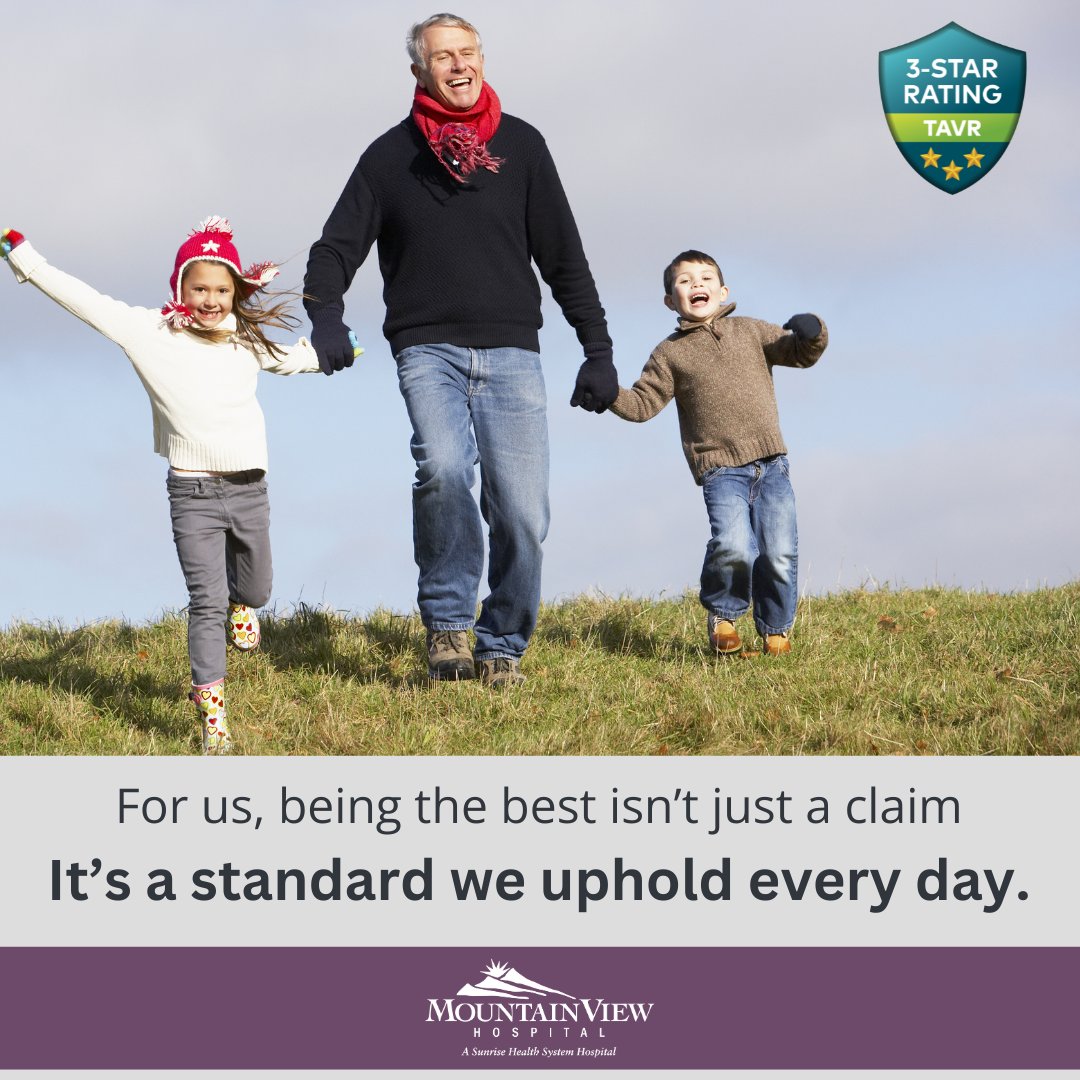 At MountainView Hospital, our 3-star rating in TAVR—the highest possible—reflects our commitment to excellence in cardiovascular care. Because for us, being the best isn’t just a claim—it’s a standard we uphold every day.
  
#QualityCare #HeartOfLasVegas