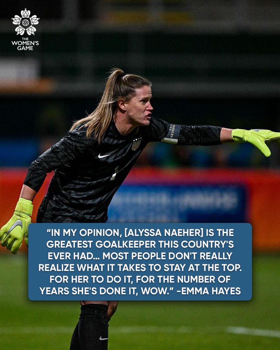 The legendary Alyssa Naeher receives the ultimate shoutout from coach Emma Hayes 🐐

📸 <a href="/USWNT/">U.S. Women's National Soccer Team</a>, Quote via <a href="/cesarhfutbol/">Cesar Hernandez</a>, ESPN FC