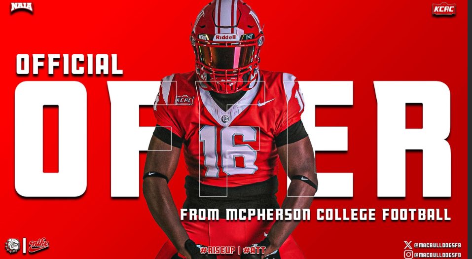 #AGTG I am proud &amp; glad to have been extended an offer to <a href="/MACBulldogsFB/">McPherson Football</a>  from <a href="/CoachLeppke/">Mitch Leppke</a> !!! <a href="/CoachJFisc/">Coach Fiscus</a> <a href="/CoachJenk1/">Chris Jenkins</a> <a href="/JoshPisik/">Coach Pisik</a> <a href="/CoachKRocheford/">Kenton Rocheford</a> <a href="/coacharoy/">Coach Roy</a> <a href="/maisonragland/">Maison Ragland</a> <a href="/FloresAarrhon/">Coach Flores</a> <a href="/CoachBGood_/">Coach G</a> <a href="/CoachTjones1/">Coach Jones</a> <a href="/806hsscmedia/">Jasone Pearson</a> <a href="/RandyRosetta/">Randy Rosetta</a>
