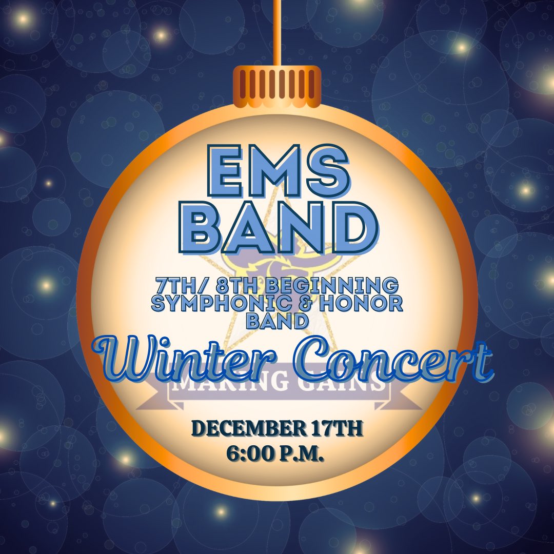 EMS Raider Band (@raider_band_ems) on Twitter photo Please make plans to join us for our EMS Raider Band Winter Concerts! ❄️
🎼🪈🎷🎺🥁🎵
The students have been working hard & We can't wait to share this music with you! 💙💛🎶
<a href="/YISDFineArts/">YsletaISD Fine Arts</a> <a href="/ZubiateSteve/">Steve Zubiate</a> <a href="/rmarquez_EMS/">𝙍𝙮𝙖𝙣 𝙈𝙖𝙧𝙦𝙪𝙚𝙯</a> <a href="/tvega_EMS/">Tanya Vega</a> <a href="/YMelendez_EMS/">Yolanda Melendez</a> Please make plans to join us for our EMS Raider Band Winter Concerts! ❄️
🎼🪈🎷🎺🥁🎵
The students have been working hard & We can't wait to share this music with you! 💙💛🎶
<a href="/YISDFineArts/">YsletaISD Fine Arts</a> <a href="/ZubiateSteve/">Steve Zubiate</a> <a href="/rmarquez_EMS/">𝙍𝙮𝙖𝙣 𝙈𝙖𝙧𝙦𝙪𝙚𝙯</a> <a href="/tvega_EMS/">Tanya Vega</a> <a href="/YMelendez_EMS/">Yolanda Melendez</a>