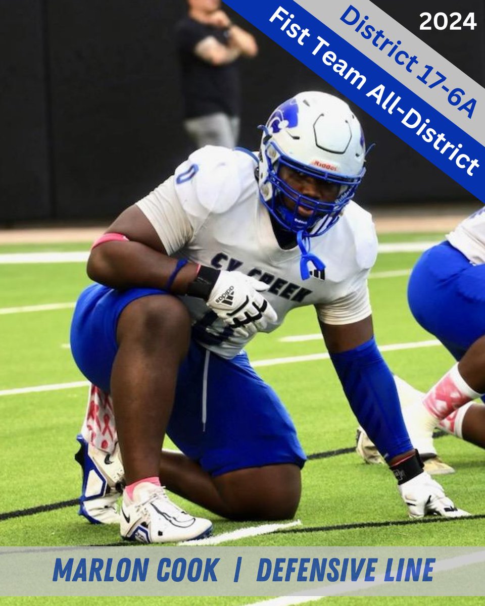 Cypress Creek Football (@ahhcc_fb) on Twitter photo Congratulations <a href="/Marloncook01/">Marlon”the truth”Cook “2026” DL</a> !! 2024 District 17-6A Unanimous 1st Team Defensive Lineman!!
#AhhCC
#RecruitCyCreek Congratulations <a href="/Marloncook01/">Marlon”the truth”Cook “2026” DL</a> !! 2024 District 17-6A Unanimous 1st Team Defensive Lineman!!
#AhhCC
#RecruitCyCreek