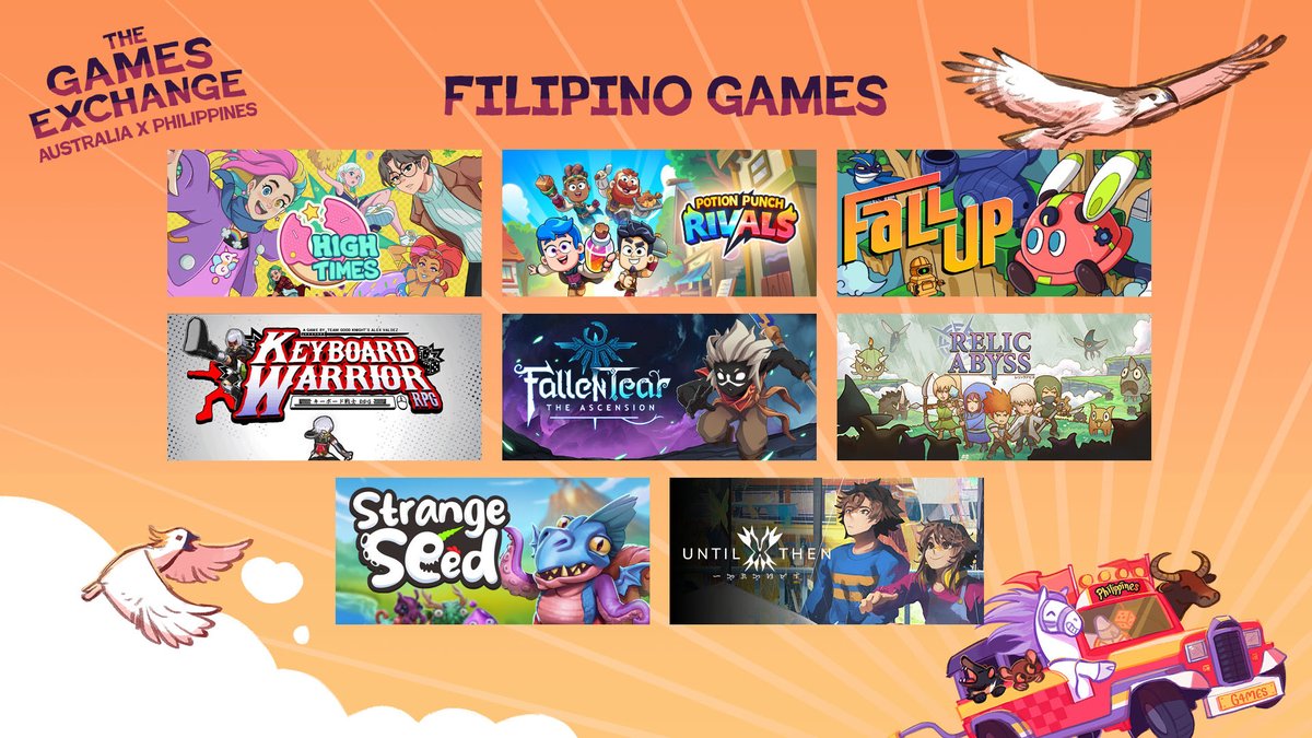 Here are the 8 Filipino games we've received from MEE Games and IGG Philippines! 🥰 As part of this cultural exchange via games, we're showcasing them in Sydney this Friday! 

It's free to attend, with Filipino snacks and drinks, even bingo with prizes! 👀