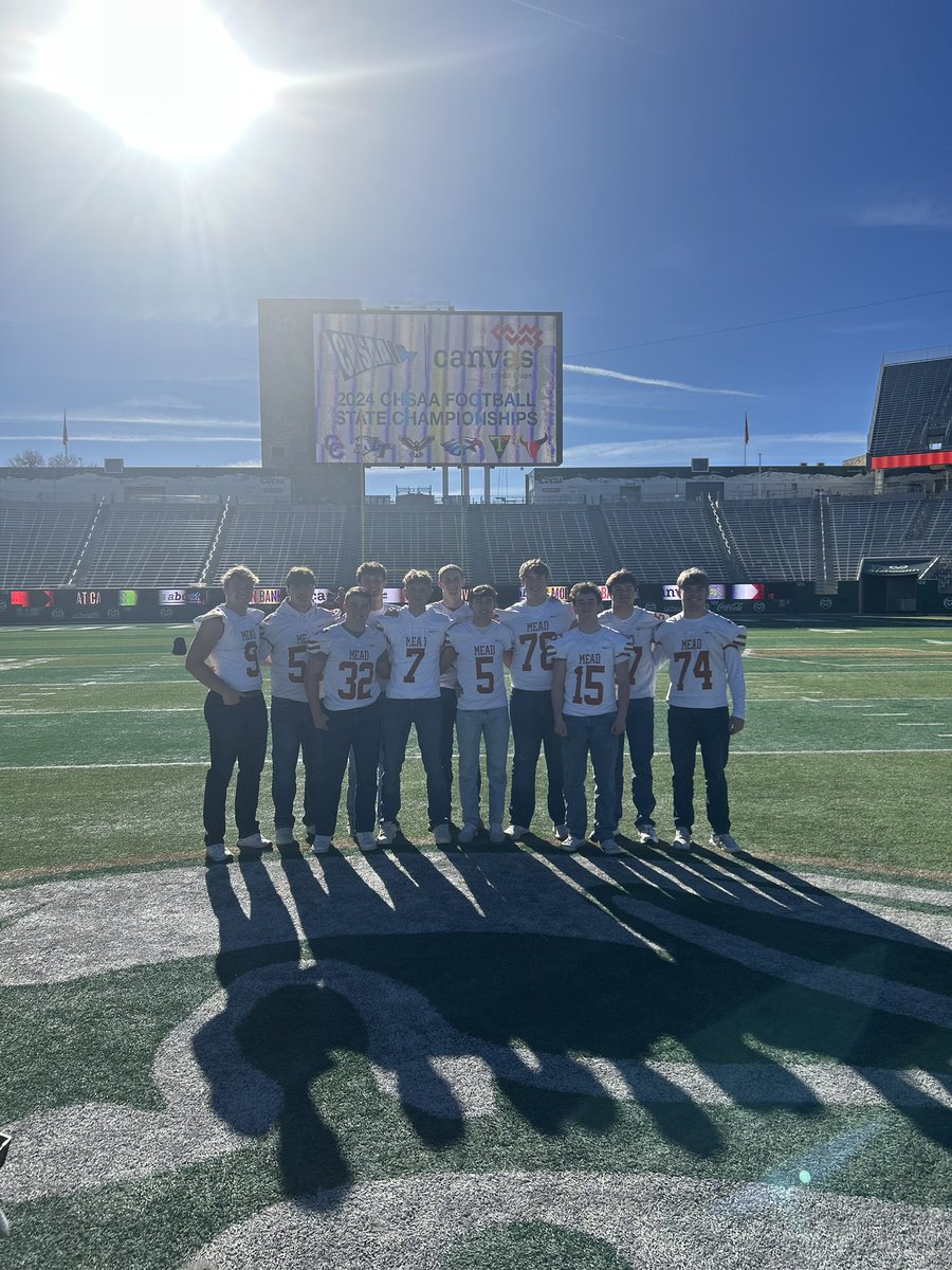 MeadAthletics's tweet photo. Had a great day today @canvas stadium today with @MeadFootball. Thanks to @CHSAA for an amazing event. Team is excited to represent our community and district this coming Saturday in the 3A finals v. @TVHSAthletics @MeadHS @goSVVSD @SVVSDBissonette @SVVSDsupt https://t.co/07XdqyOZbm