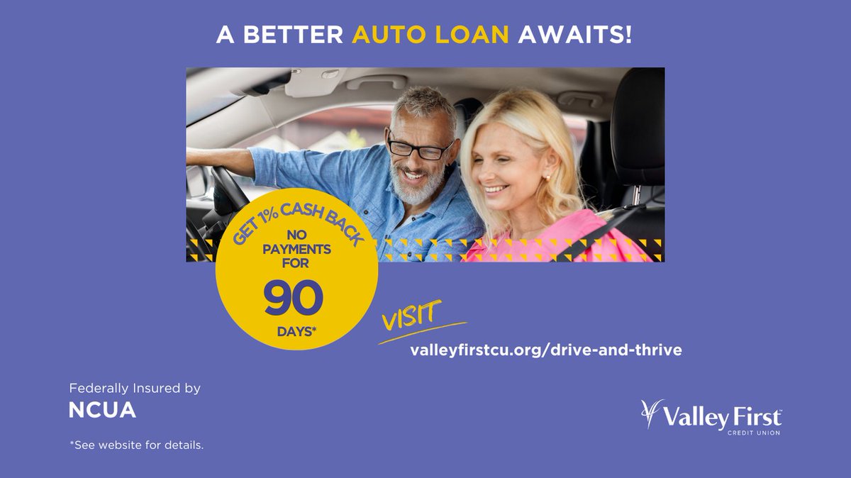 Refinance your auto loan with Valley First and put money back in your pocket. Get 1% cash back and no payments for 90 days. Visit our website for full details, valleyfirstcu.org/drive-and-thri… #ValleyFirstCreditUnion #AutoReFi