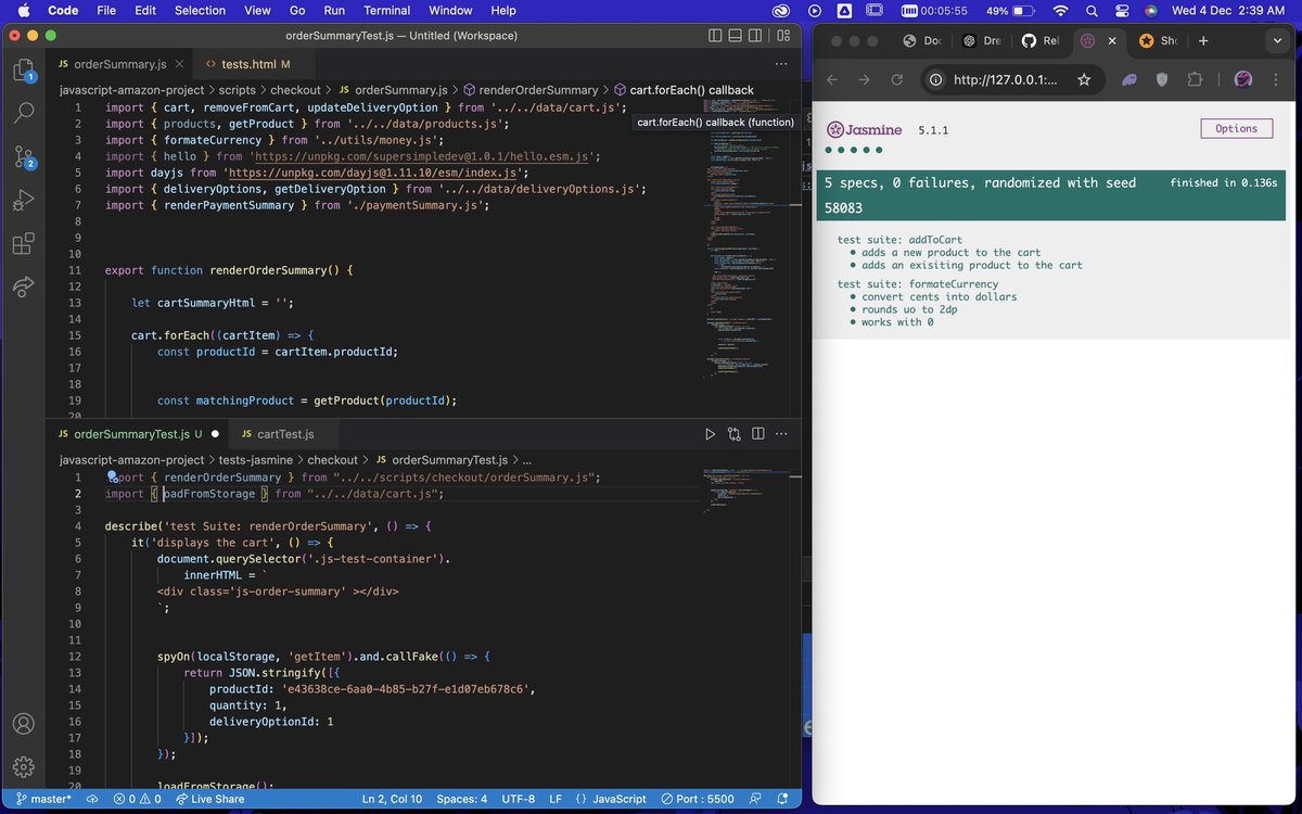 judeman_JS's tweet image. #30Dayscodingchallenge
Day 2:
Learnt all about Testing in JavaScript 
Worked with Jasmine testing external library, used it to test some codes in my e-commerce project, learnt about basic test and edge case, learnt about the mock to create a test case eg using spy