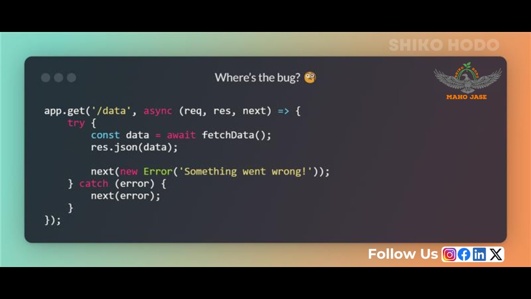 mahojase's tweet photo. 🔄 Why Is My Error Not Handled?
.
.
.
#expressjs #errorhandling #debuggingerrors #nodejs #webdevtips #codingproblems #middleware #javascript #bugfixing #Devlife https://t.co/PsphJc3Dvg
