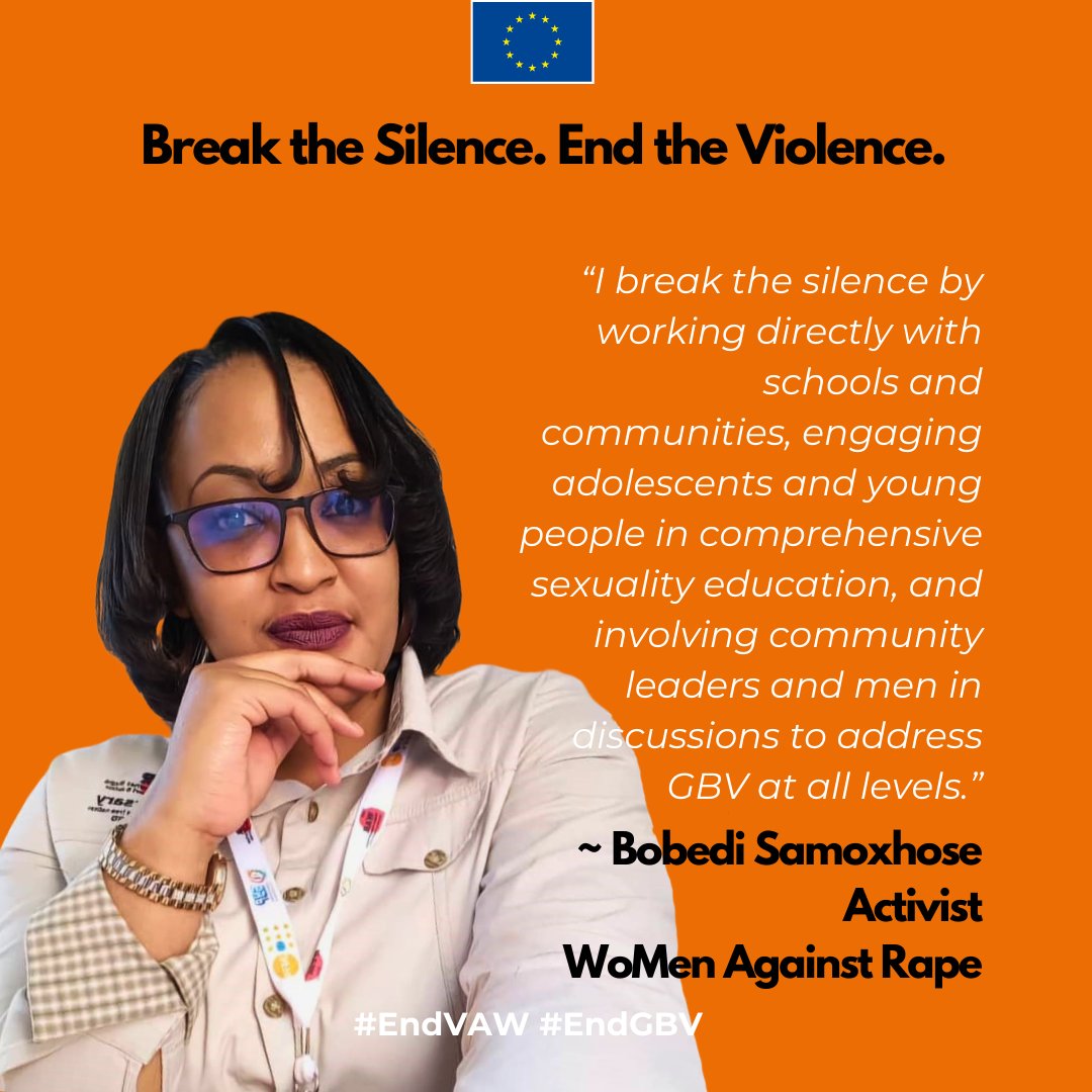 EUinBotswana's tweet photo. Meet Bobedi Samoxhose, to hear how she breaks the silence around gender based violence.

#EndGBV #OrangeTheWorld https://t.co/MnY4AwAw6S