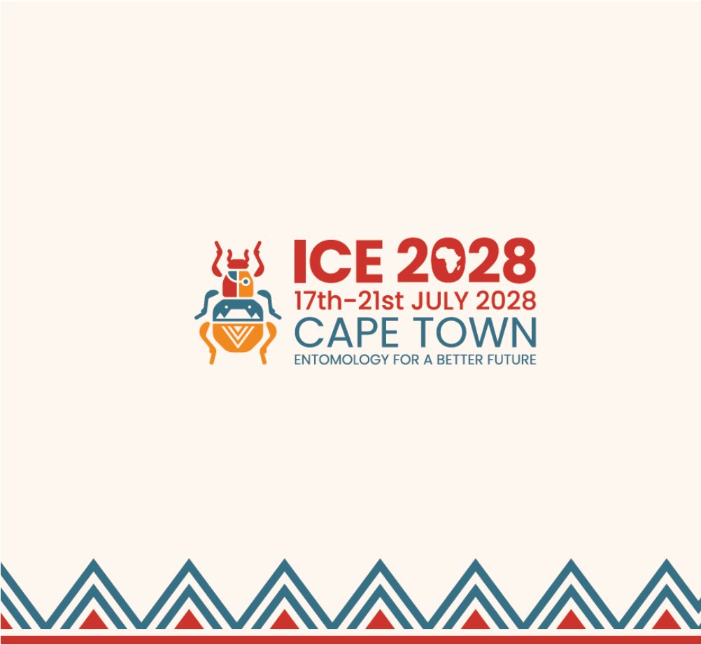 #ICE2028 will be hosted by the <a href="/entsocsa/">entsocsa</a>  and the African Association of Insect Scientists and will be held in Cape Town in June 2028. The logo is a toktokkie beetle, a much-loved African beetle, and inspired by Ndebele patterns and colours.