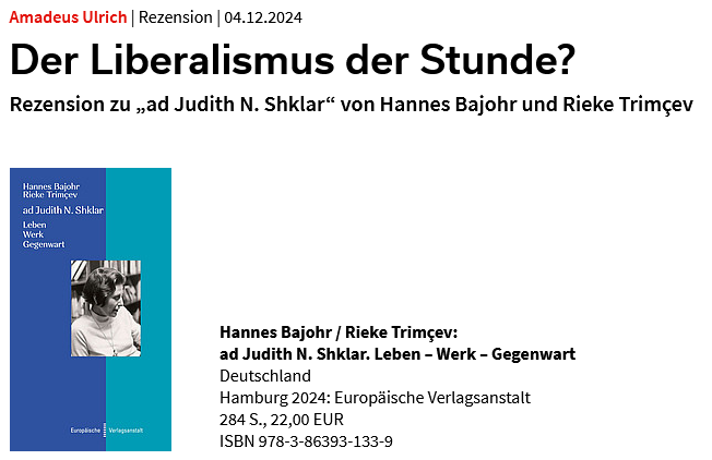 Soziopolis's tweet photo. „Ihr Werk scheint wie geschaffen für einen Moment, in dem liberales Denken von allen Seiten unter Druck gerät.“ – @hannesbajohr und @RTrimcev haben ein Buch über Judith N. Shklar geschrieben. Rezensent @amadeusulrich weiß viel Gutes darüber zu sagen.

https://t.co/l48sLw7B5R https://t.co/rsj98Iggi7
