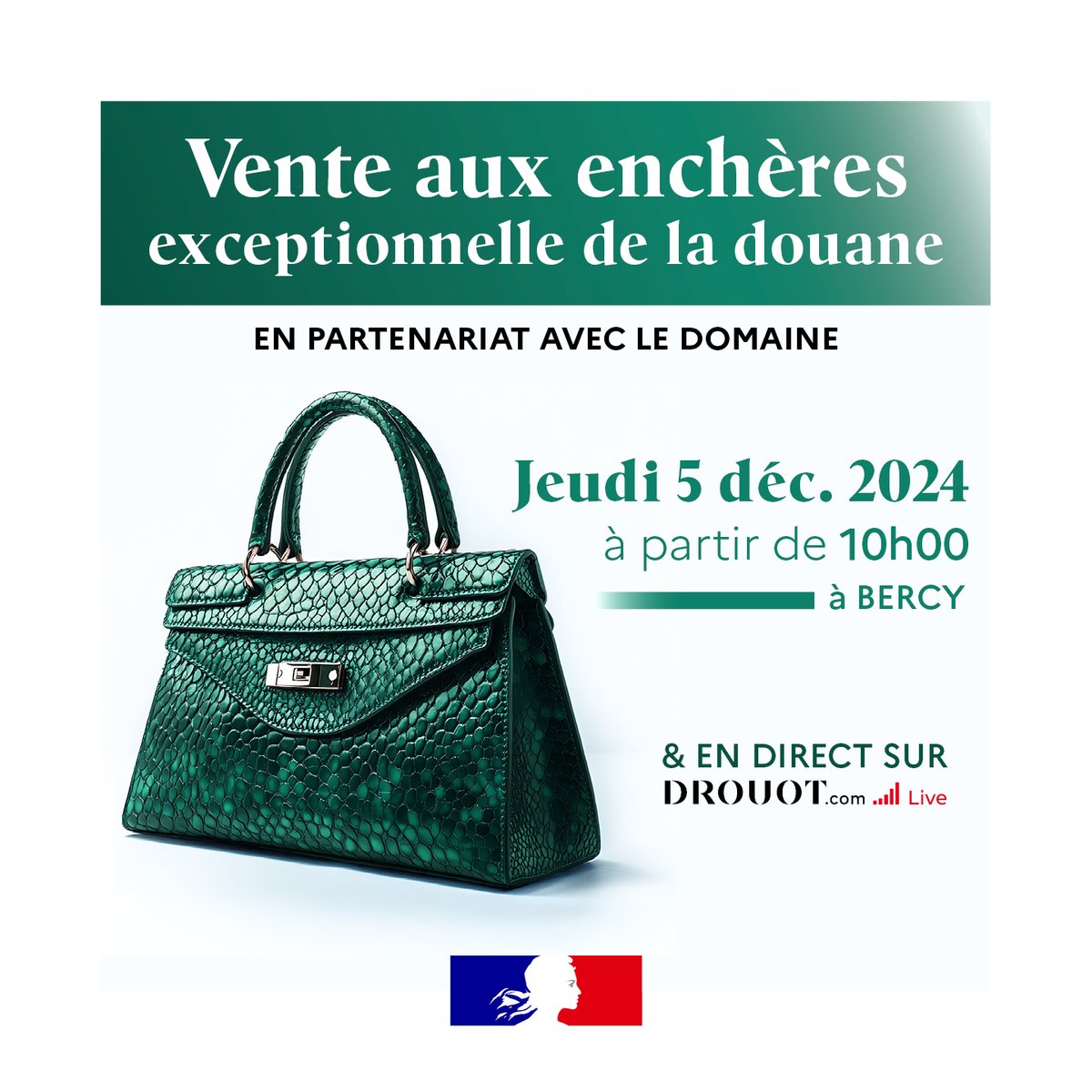 Ministère de l'Économie et des Finances (@economie_gouv) on Twitter photo Événement | Vente aux enchères : saisie de luxe et objets divers
📅 J-1 avant la vente aux enchères publique de la <a href="/douane_france/">Direction générale des douanes et droits indirects</a> organisée par la DNID à Bercy.
⏲ De 10H30 à 17H
N’oubliez pas de vous inscrire : evenium.events/venteauxencher… Événement | Vente aux enchères : saisie de luxe et objets divers
📅 J-1 avant la vente aux enchères publique de la <a href="/douane_france/">Direction générale des douanes et droits indirects</a> organisée par la DNID à Bercy.
⏲ De 10H30 à 17H
N’oubliez pas de vous inscrire : evenium.events/venteauxencher…