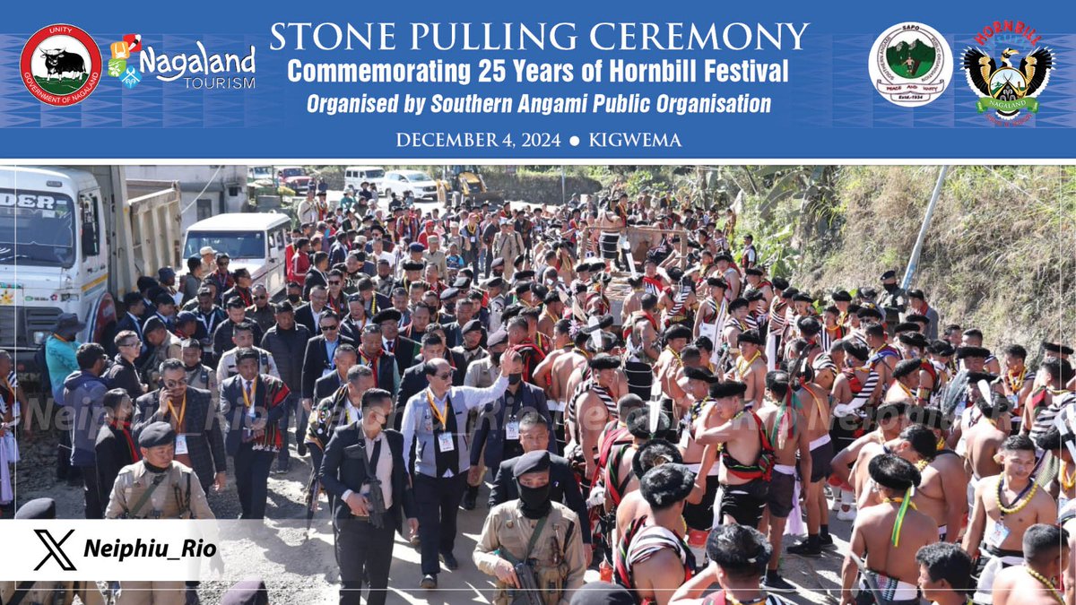 Neiphiu_Rio's tweet photo. Attended stone pulling ceremony commemorating 25 years of #HornbillFestival, at Kigwema village, with Hon'ble Union Minister  Shri Gajendra Singh Shekhawat Ji @gssjodhpur. The auspicious ceremony marks an important cultural event and symbolises progress, oneness, and unity. https://t.co/Lc2NNWgHwA