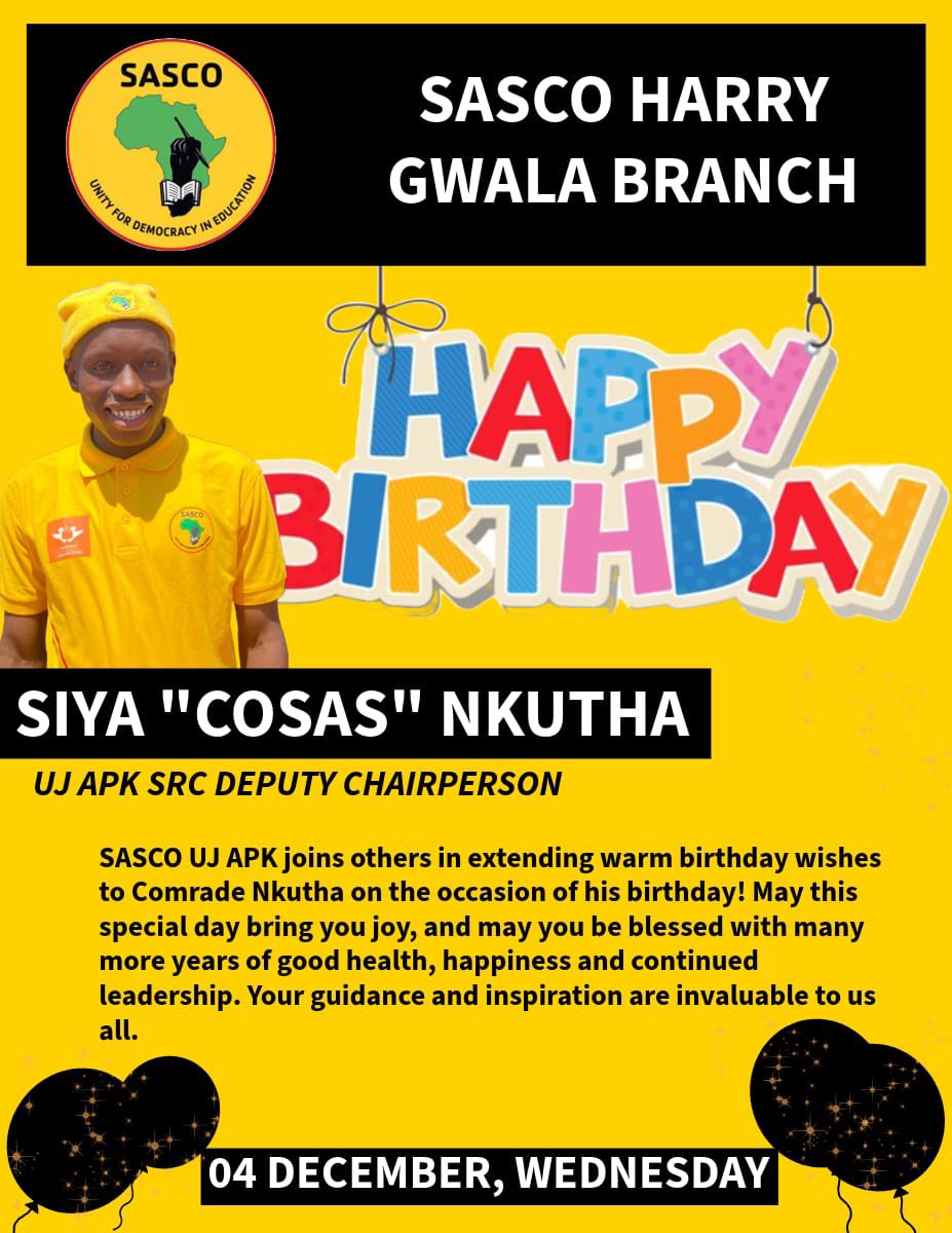 UjApksasco's tweet photo. As the SASCO Harry Gwala Branch we would like to extend birthday blessings to our fellow comrade in leadership Siya Nkutha! We are honoured to have you.💛💚🖤❤️

#Sasco33
#HarryGwalaBranch
#UniversityofJohannesburg https://t.co/XtAsw3Zq7B