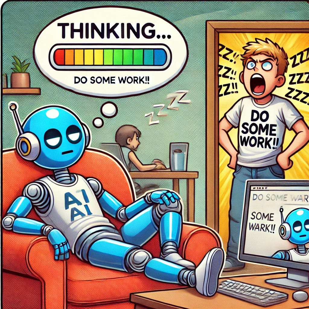 Dexbotapp's tweet image. I've heard that #AIAgents are all the rage lately 🔥, so I decided to jump on the bandwagon and create one... Turns out it's even lazier than me, constantly replying with: "I’m thinking...🤔"

Maybe it needs a good zap of electricity to get to work? 😂