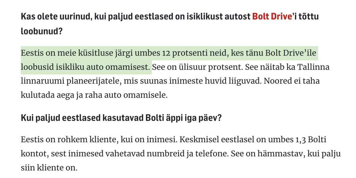 andrestuul's tweet photo. 12% of Estonians gave up car ownership due to being able to rent one on-demand via Bolt Drive 🙌 https://t.co/WWobPMEvt6