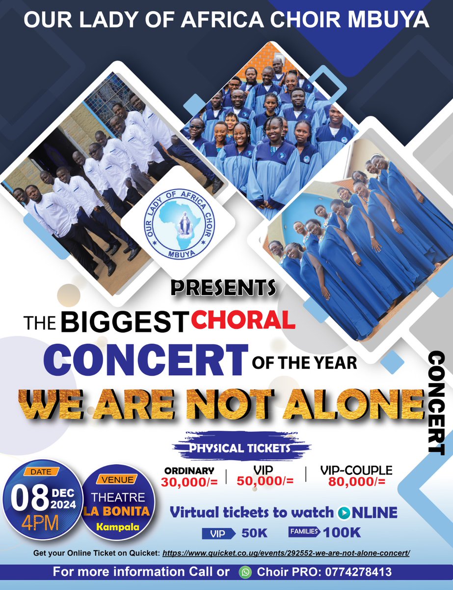 <a href="/QuicketUG/">Quicket Uganda</a> happened to be part of this journey for you to purchase your concert ticket with them for a greater Sunday experience with your family and loved ones from wherever you are. <a href="/amandabanura/">Banura Joan Amanda</a> has hers already and is readily served. AND YOU??? #WeAreNotAloneConcert2024.