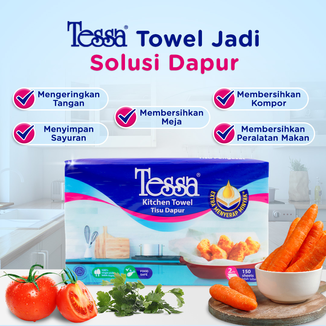 Buat kemudahan dan kenyamanan di dapur dengan Tessa Towel yang dapat menyerap air dan minyak secara maksimal.

#kitchentowel #tisudapur #tissueyatessa #cooking