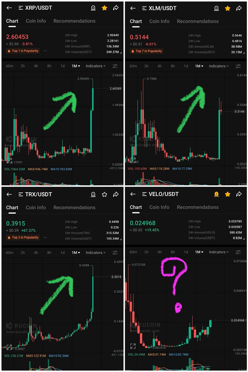 This is how the chart of a multi-billion dollar market cap looks in a bull market, with $XRP, $TRX, and XLM as examples, and yet there are still many people questioning and wondering if a project like $VELO, with a market cap of less than $200M, can move like that too?

Do you