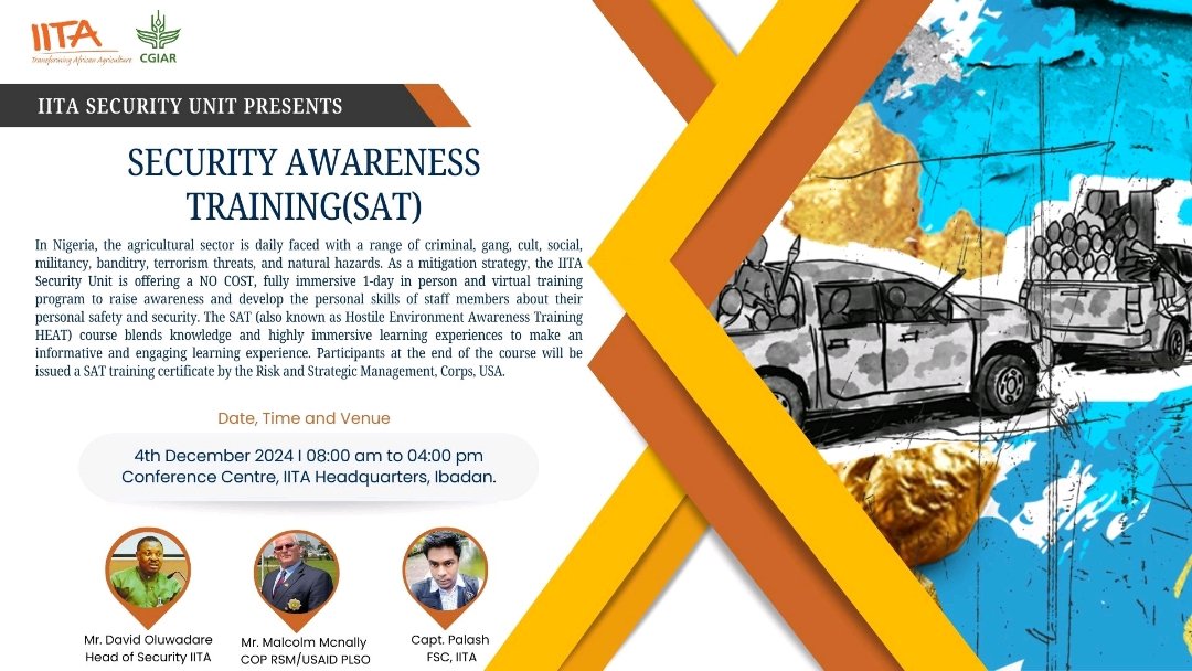 💥Take care of <a href="/IITA_CGIAR/">IITA</a> &amp; IITA will do so 4 You

Within IITA Staff-Security is a matter of 24h/24h since Our well being is top priority of our management team 4 More Impact in our Quest of transforming African Agriculture. So, save the date &amp; join us on
iita-org.zoom.us/meeting/regist…