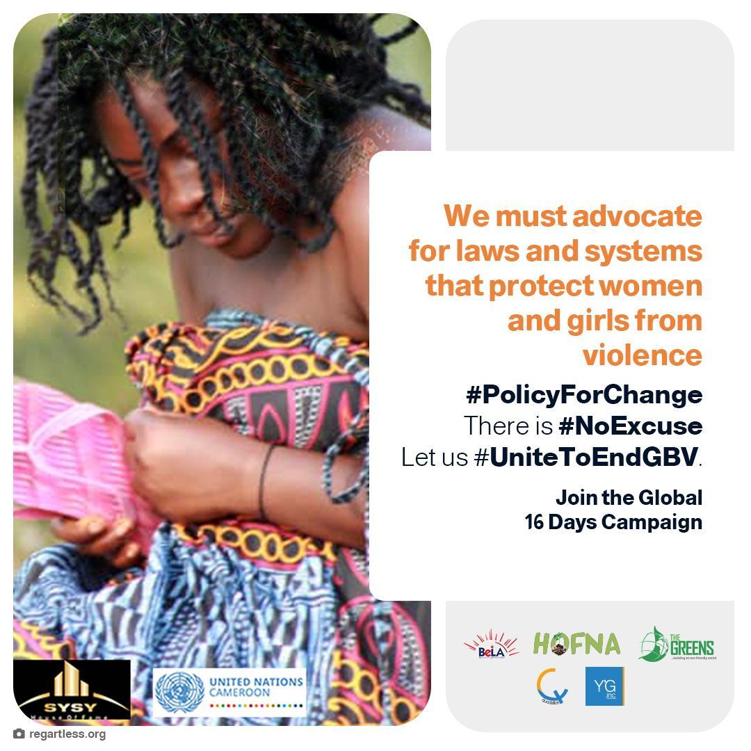 yemsgroup's tweet photo. Policy change is essential for lasting impact. We must advocate for laws and systems that protect women and girls from violence. Let’s push for change today and every day!

#16DaysOfActivism
@belaassociation @hofnacameroon @thegreensworld @quodatics

📷@regartless https://t.co/QDVVXE4jco