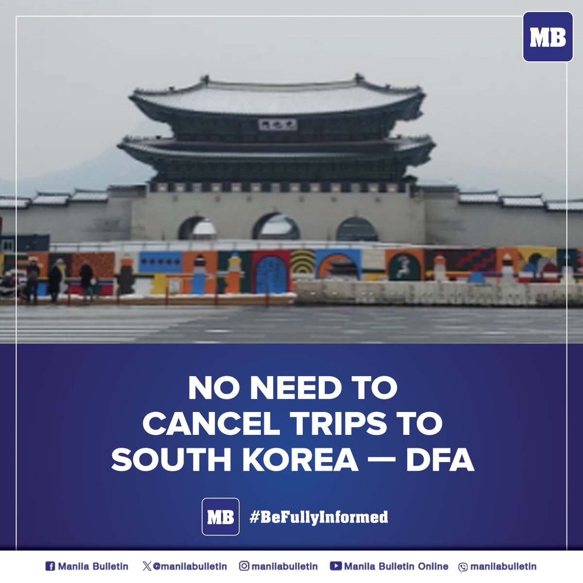 manilabulletin's tweet photo. A Department of Foreign Affairs (DFA) official said Wednesday, Dec. 4, there is no reason to cancel flights bound for South Korea amid the unexpected yet very quick implementation of martial law in the country.

READ: https://t.co/hDP9PLTsXS https://t.co/XexxJ5wGN7
