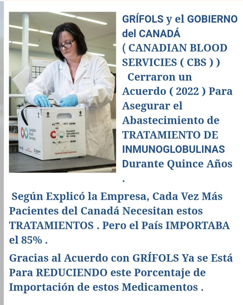 pharma_jonpi's tweet photo. #GRÍFOLS RECOGE #PLASMA EN #CANADA COMO AGENTE DE #CBS Y COMPENSA A LOS DONANTES . Los Resultados Hablan Por Sí Solos : La AUTOSUFICIENCIA en el Pais Ha Mejorado del 16% al 27% en un Solo Año . ... Y LO SEGUIRÁ HACIENDO.
#ibex #nasdaq #dowjones #dax #ftse  #Plasmaferesis #biotest https://t.co/LIR5fUd6jo