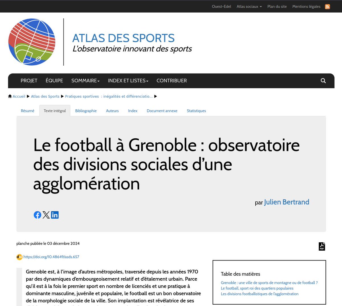 Stéphane Loret (@sdjaloret) on Twitter photo Julien Bertrand, sociologue à <a href="/UGrenobleAlpes/">Université Grenoble Alpes</a> et au laboratoire <a href="/PACTE_grenoble/">Laboratoire Pacte</a> nous révèle comment le football à Grenoble constitue un bel observatoire des divisions sociales d’une agglomération, et c'est ici : atlas-des-sports.science/index.php?id=6… <a href="/FFF/">FFF</a> <a href="/VilledeGrenoble/">Ville de Grenoble</a> Julien Bertrand, sociologue à <a href="/UGrenobleAlpes/">Université Grenoble Alpes</a> et au laboratoire <a href="/PACTE_grenoble/">Laboratoire Pacte</a> nous révèle comment le football à Grenoble constitue un bel observatoire des divisions sociales d’une agglomération, et c'est ici : atlas-des-sports.science/index.php?id=6… <a href="/FFF/">FFF</a> <a href="/VilledeGrenoble/">Ville de Grenoble</a>