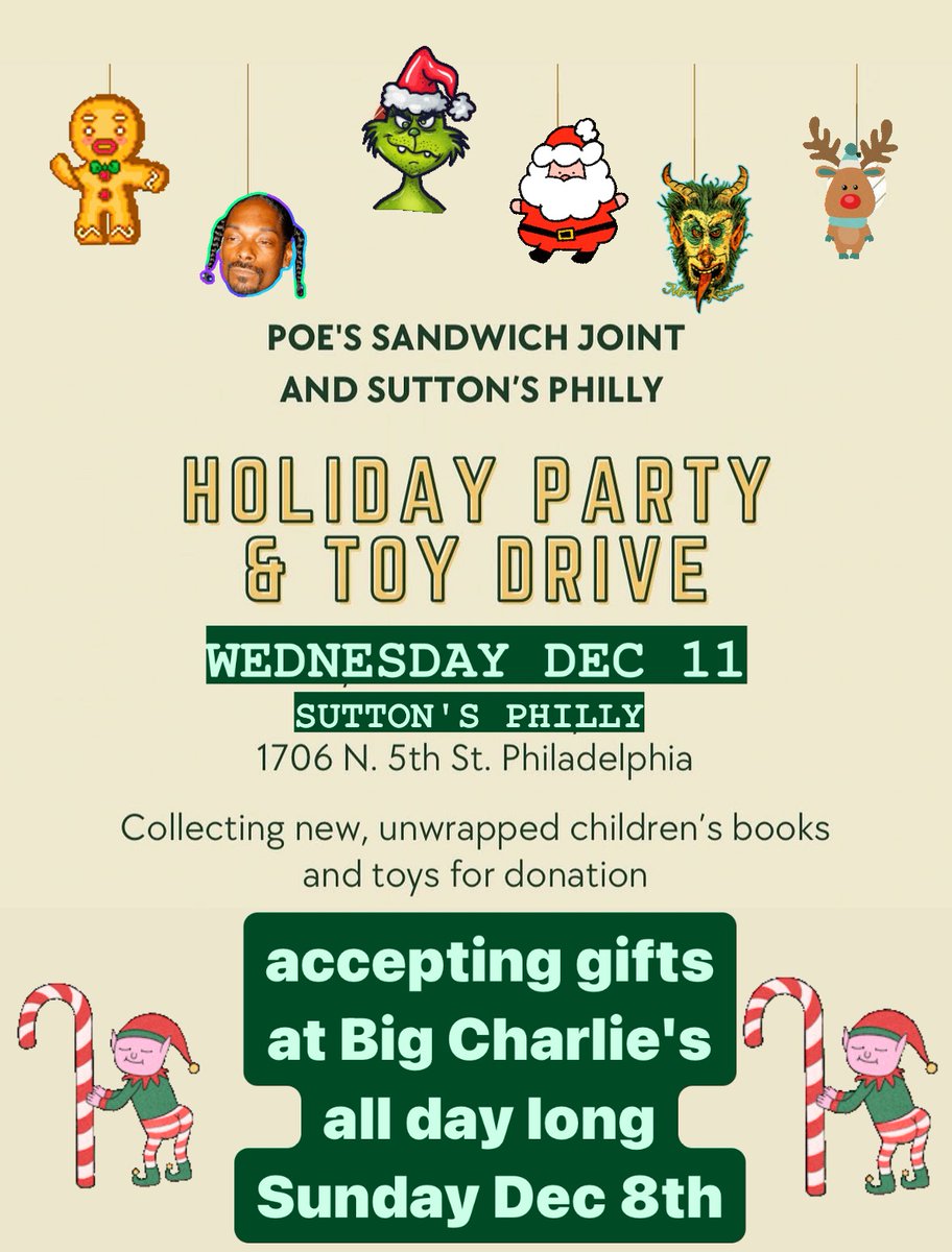 Poe is having a toy drive at his place but he will also be accepting toy donations during the game while he's cooking up some great food!