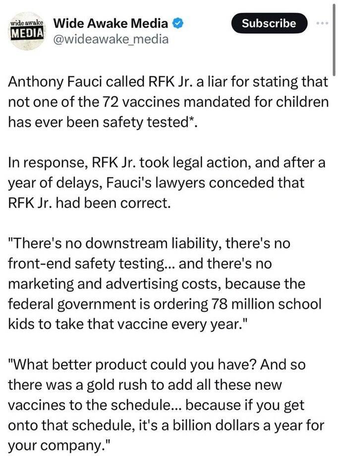 RikardRene's tweet photo. d'admettre au tribunal que RFK avait eu raison, et qu'aucun vaccin infantile prescrit par le gouvernement fédéral n'avait jamais été correctement testé pour la sécurité chez les enfants. https://t.co/z891RNVOuL