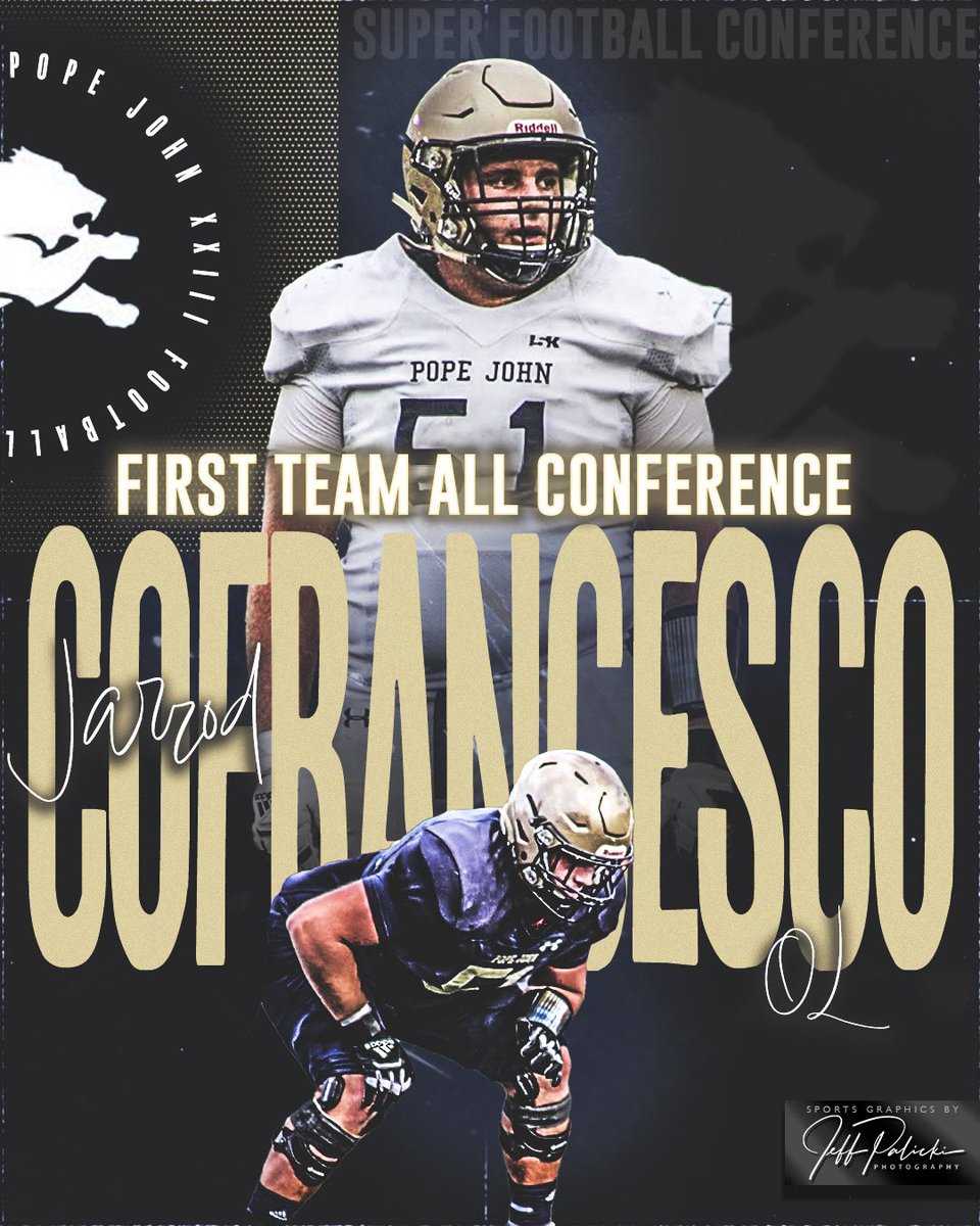 JarrodCofran's tweet photo. Honored to be named both 1st team all division in the Super Football Conference and first team all county!
@PopeJohnLionsFB @CoachGaston_ 
@CoachCivs @CoachMacTufts @FootballTufts https://t.co/v3ADhh9Go8