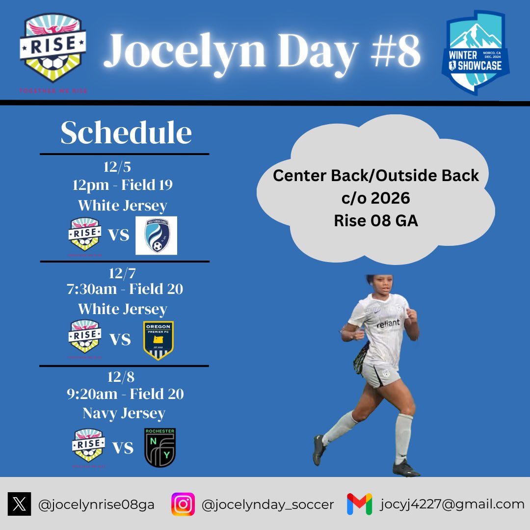 Jocelyn Day 2026 (@jocelynrise08ga) on Twitter photo Come watch me play at the GA Winter Showcase with <a href="/Rise08G/">Rise08GA</a>!!! <a href="/GAcademyLeague/">Girls Academy</a> <a href="/coachkevincross/">Kevin Cross</a> <a href="/RiseSoccerClub/">RISE Soccer Club</a> <a href="/TopDrawerSoccer/">TopDrawerSoccer</a> <a href="/ImYouthSoccer/">ECNL/GA/Recruiting/College Soccer</a> <a href="/ImCollegeSoccer/">College Soccer Truth ™</a> <a href="/scoutingzone/">ScoutingZone®</a> <a href="/PrepSoccer/">Prep Soccer ⚽️</a> Come watch me play at the GA Winter Showcase with <a href="/Rise08G/">Rise08GA</a>!!! <a href="/GAcademyLeague/">Girls Academy</a> <a href="/coachkevincross/">Kevin Cross</a> <a href="/RiseSoccerClub/">RISE Soccer Club</a> <a href="/TopDrawerSoccer/">TopDrawerSoccer</a> <a href="/ImYouthSoccer/">ECNL/GA/Recruiting/College Soccer</a> <a href="/ImCollegeSoccer/">College Soccer Truth ™</a> <a href="/scoutingzone/">ScoutingZone®</a> <a href="/PrepSoccer/">Prep Soccer ⚽️</a>