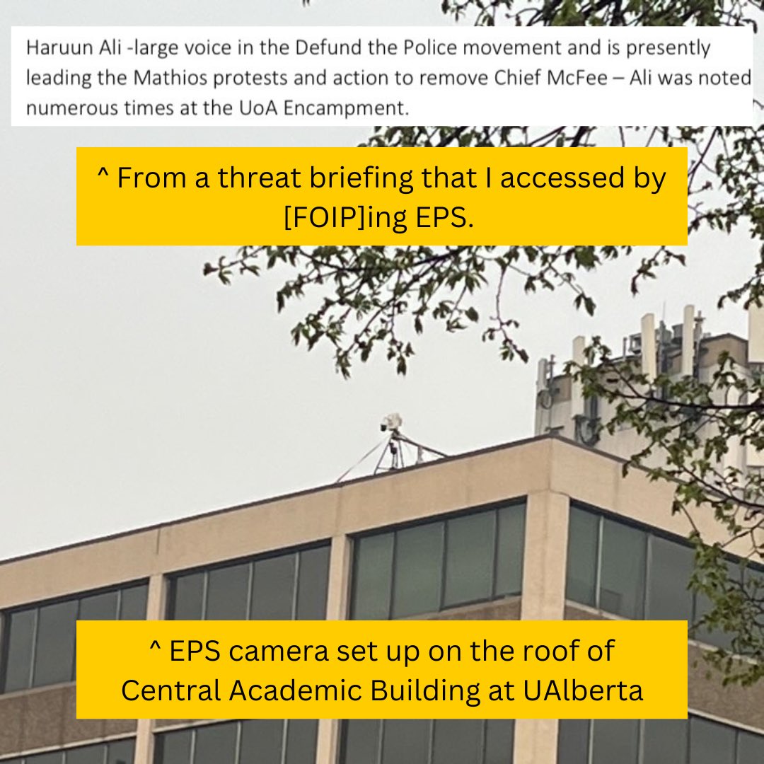 Was the @EdmontonPolice surveilling students at the <a href="/UAlberta/">University of Alberta</a> encampment for Palestine? 

and this begs the question once again, why did President <a href="/BFlanaganUofA/">Bill Flanagan</a> allow EPS to surveil &amp; harm peaceful student protestors?