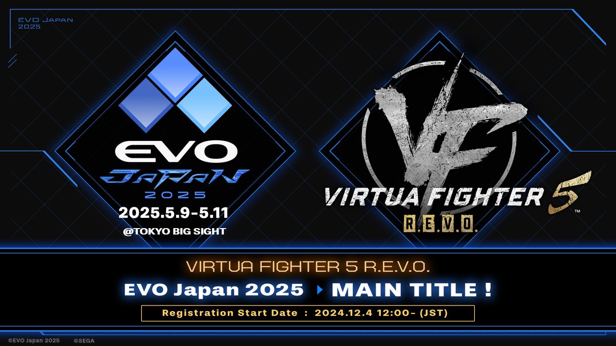 vf_official's tweet image. 『Virtua Fighter 5 R.E.V.O.』が #EVOJapan2025 のメインタイトルに決定しました‼

"Virtua Fighter 5 R.E.V.O." have been selected as the main title of #EVOJapan2025 ‼

#VF5REVO #EVOJapan2025