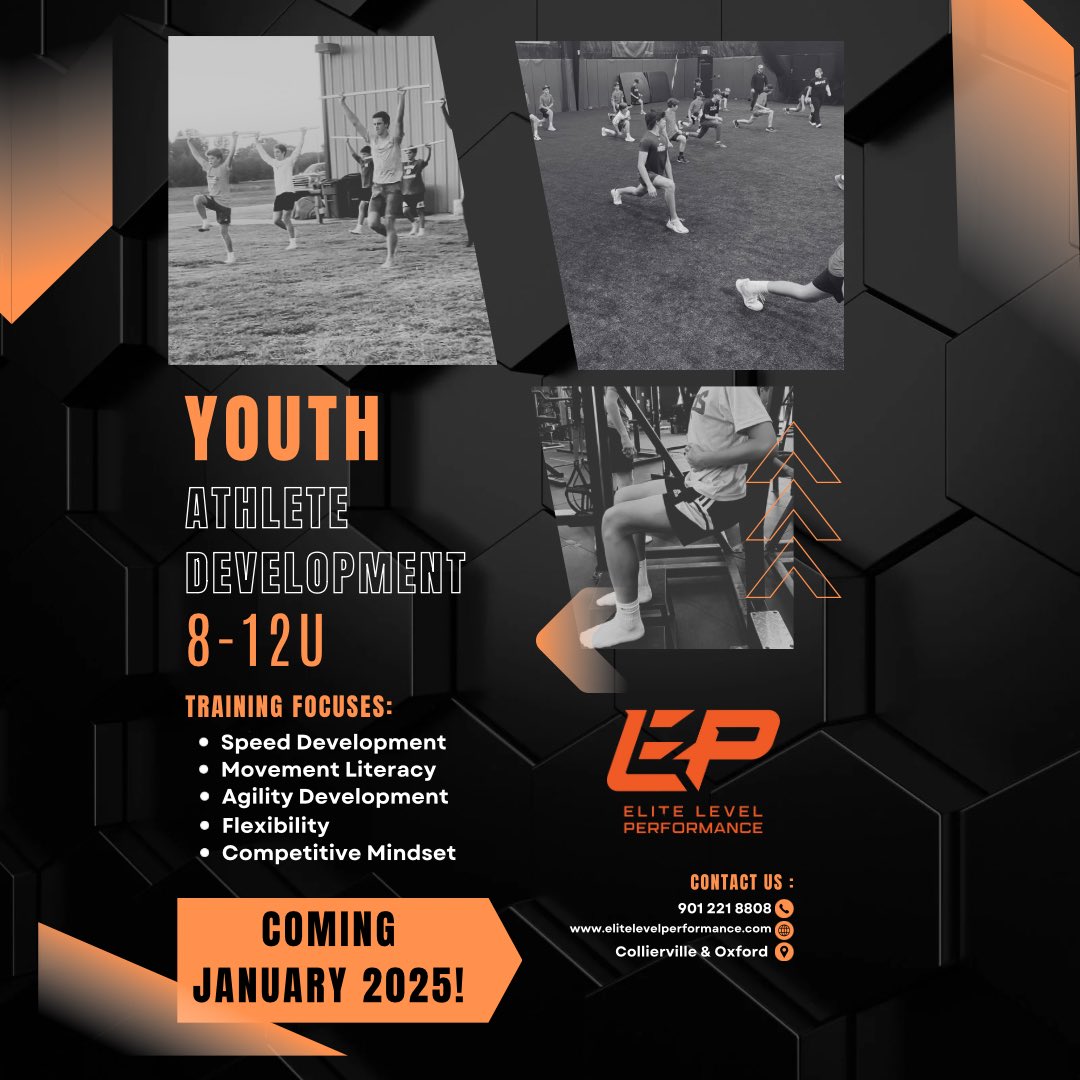EliteLevelP's tweet photo. 🚨 📣 8-12u ATHLETE WORKOUTS COMING TO ELP🚨 📣 

Coming January 2025. 

More information coming soon! 

For more information, or to sign up, contact us at info@elitelevelperformance.com! 

#elpfamily https://t.co/Egifk30ScI
