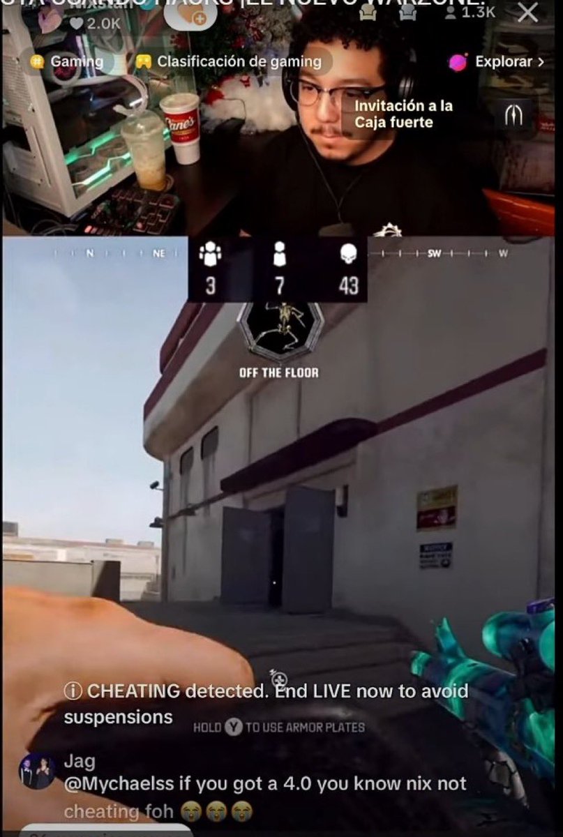 Nixstahh's tweet photo. Well according to the hacker hunter community there’s a “Tik Tok Anti Cheat” that detects when a streamer is hacking 😂 

Not like this is just a random chat message… These people are NOT REAL lmao https://t.co/iECq2knM5M