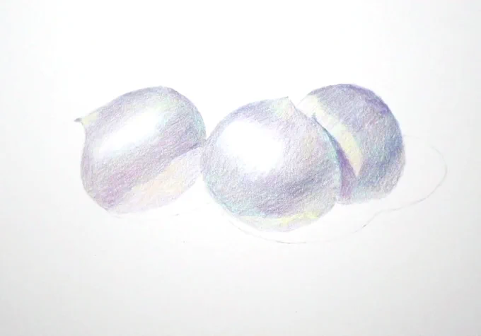 1時間50分くらいで描いた栗。←描き出し→完成ベースの色は結構カラフル。 