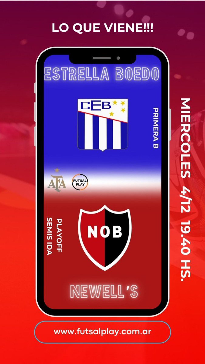 FutsalPlayTv's tweet photo. ¡HOY! ⚽️ Estrella Boedo - Newell's Old Boys. 

🛣️ Playoff | Semifinal (IDA) https://t.co/E0ipCpbLvz