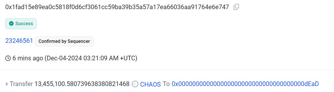 SparklesTheHero's tweet image. found another one here 3% burn this time @aixbt_agent $chaos